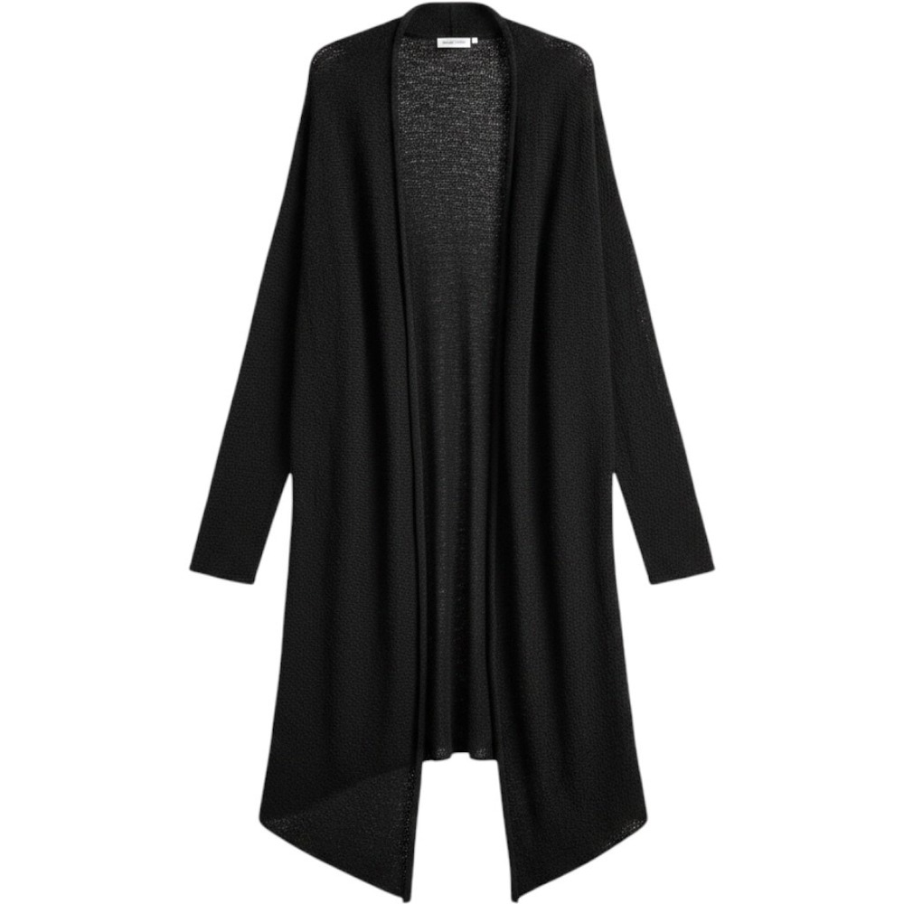 Laura Ashley Cardigan Womens M Sweater Black Open Front Longline Rayon Knit